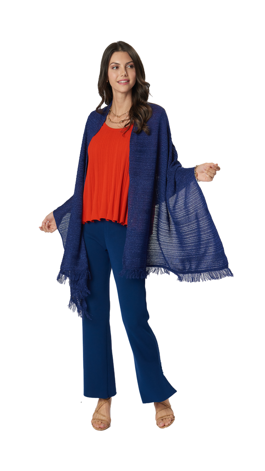 Starry Shimmer Lace-Knit Wrap/Shawl; Bright Navy Shimmer