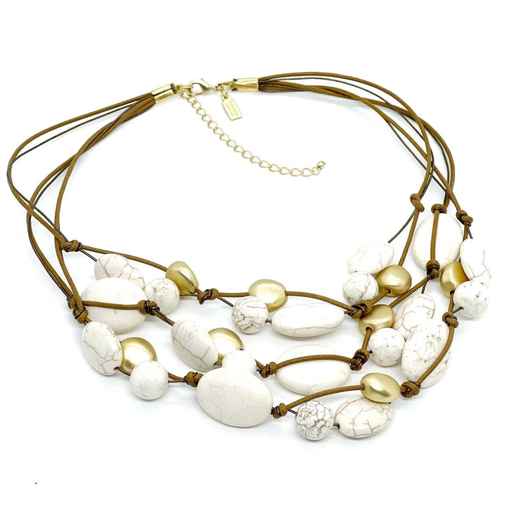 White Magnesite And Matte Gold Pebble Bead Toursade Necklace