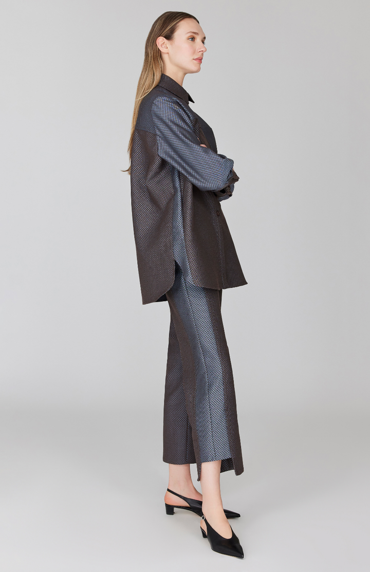 PREORDER Double Face Check Jacquard Color Block Boyfriend Shirt