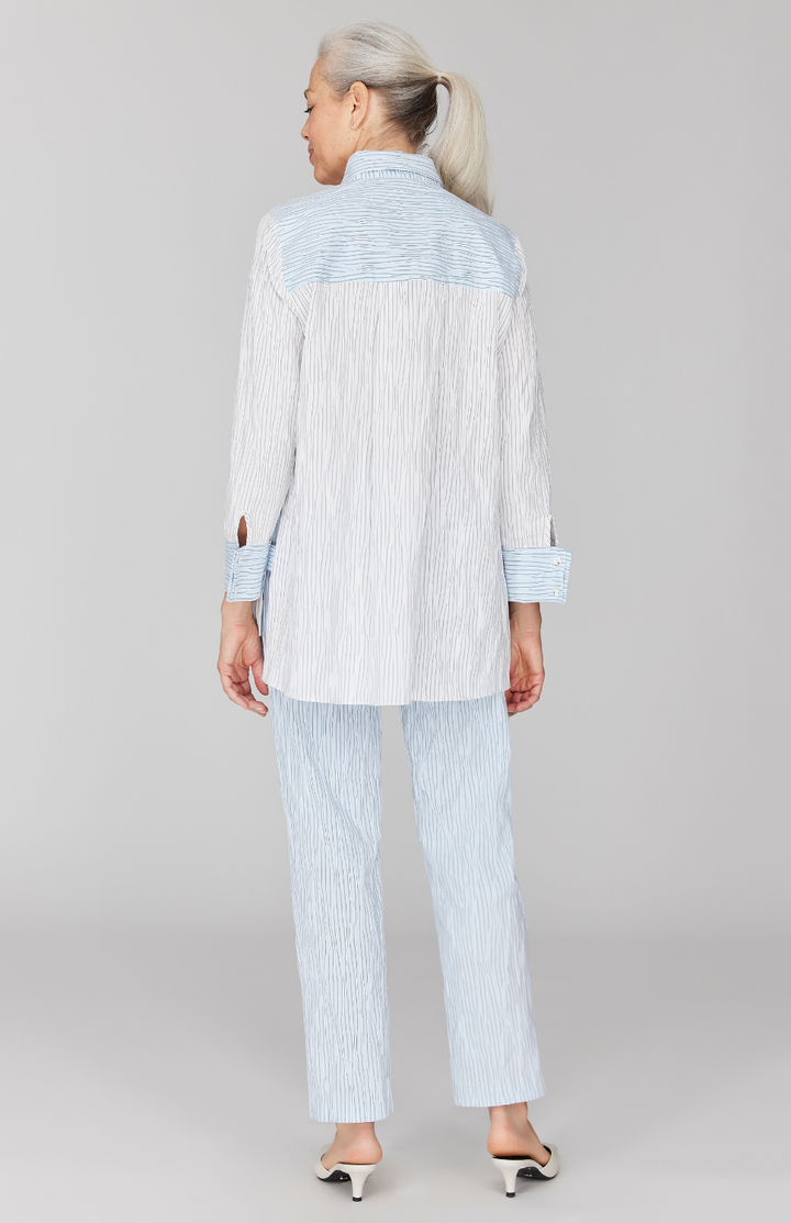 Tucked Pinstripe Collared Button Down w/ Side Tabs