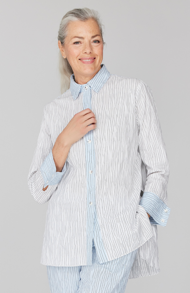 Tucked Pinstripe Collared Button Down w/ Side Tabs