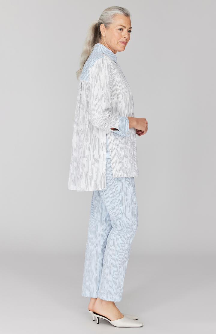 Tucked Pinstripe Collared Button Down w/ Side Tabs