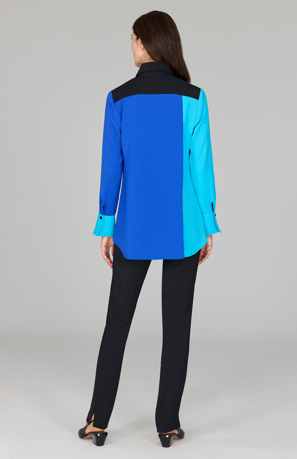 Color Block Lustrous Crepe Back Overlap Shirt