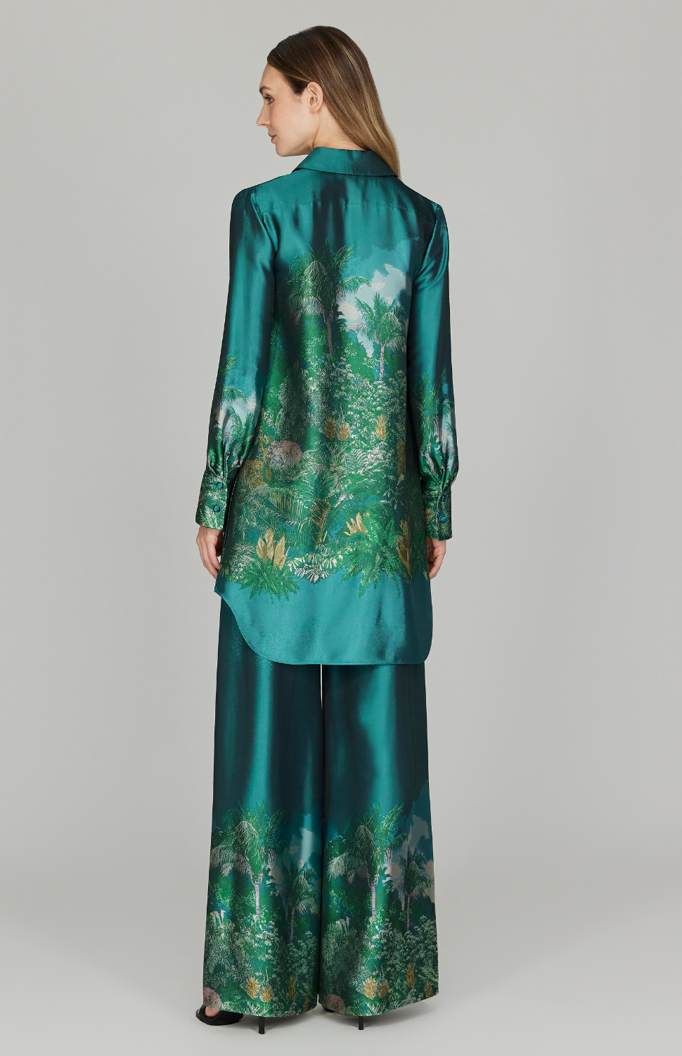 PREORDER Rainforest Jacquard Long Button Down Shirt w/ Side Slits