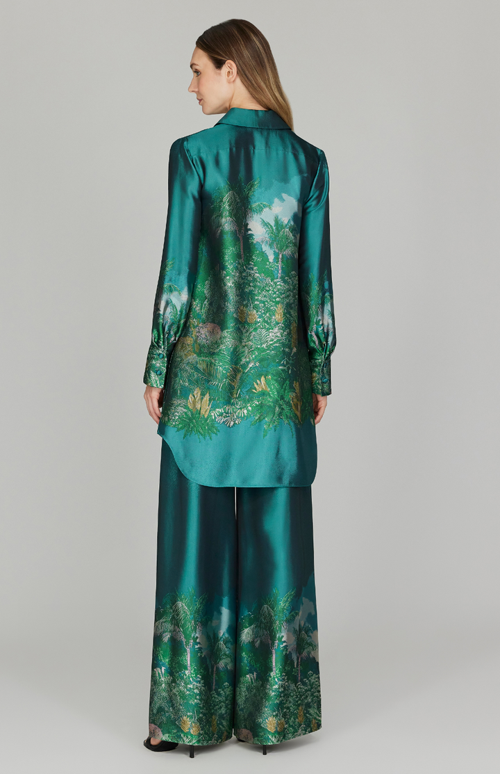 PREORDER Rainforest Jacquard Long Button Down Shirt w/ Side Slits