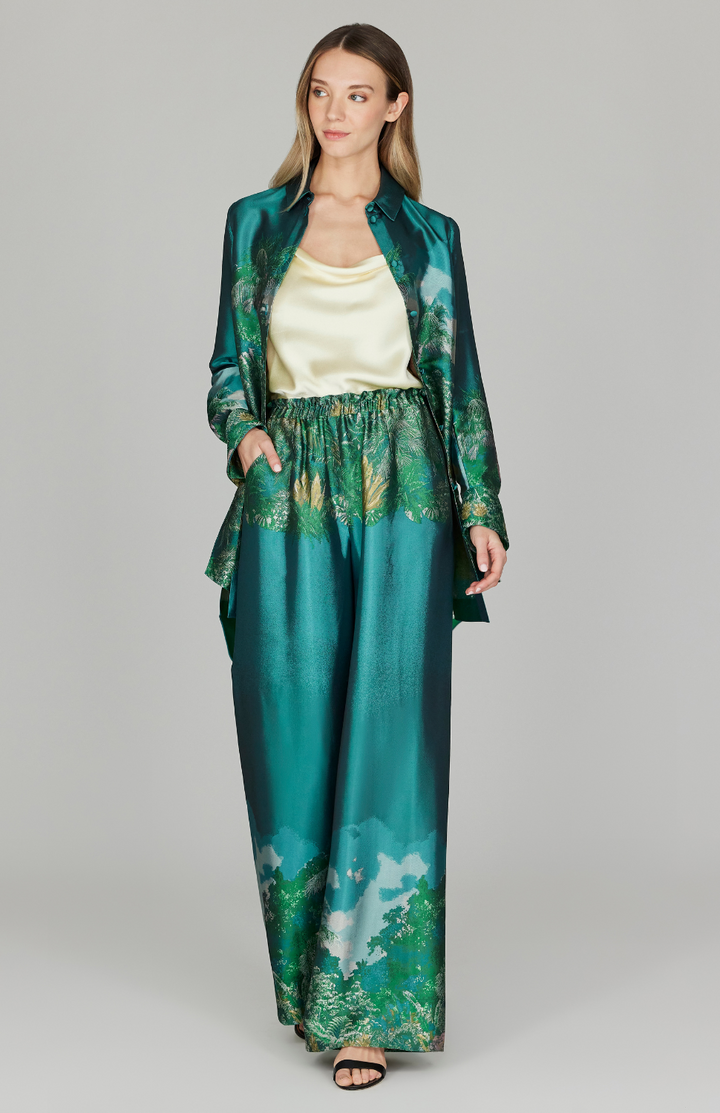 PREORDER Rainforest Jacquard Long Button Down Shirt w/ Side Slits