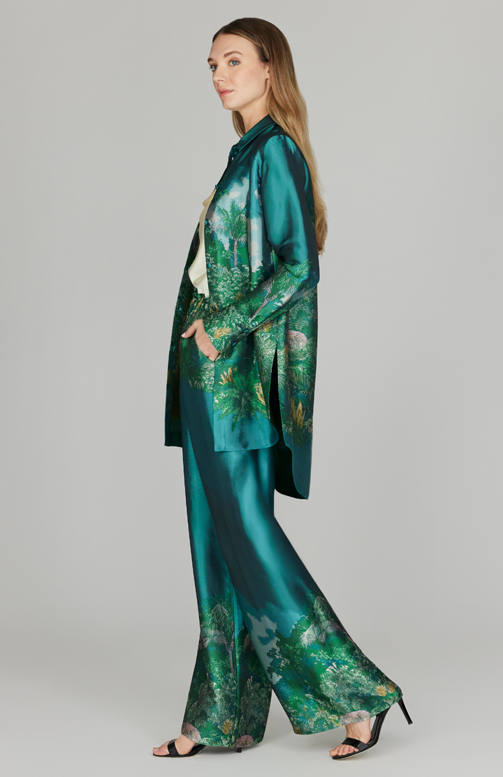 PREORDER Rainforest Jacquard Long Button Down Shirt w/ Side Slits