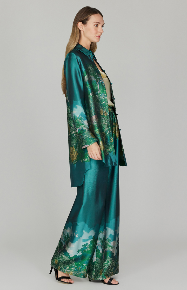 PREORDER Rainforest Jacquard Long Button Down Shirt w/ Side Slits