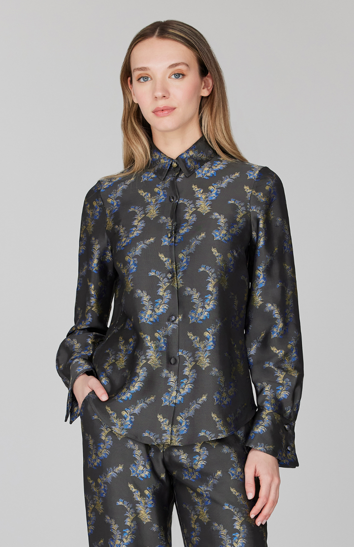 PREORDER Feather Jacquard Tailored Button Down w/ Relaxed Sleeve
