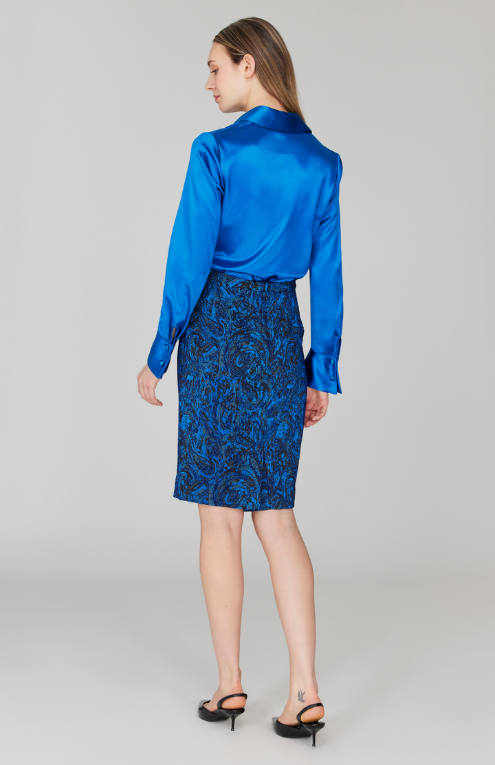 PREORDER Paisley Stretch Jacquard Narrow Skirt w/ Back Kick Pleat