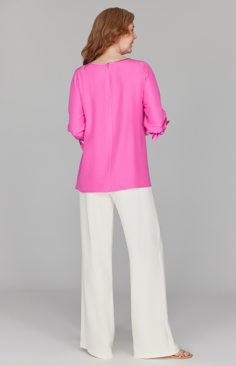 Silk 3/4 Sleeve Blouse w/Satin Tie Cuff