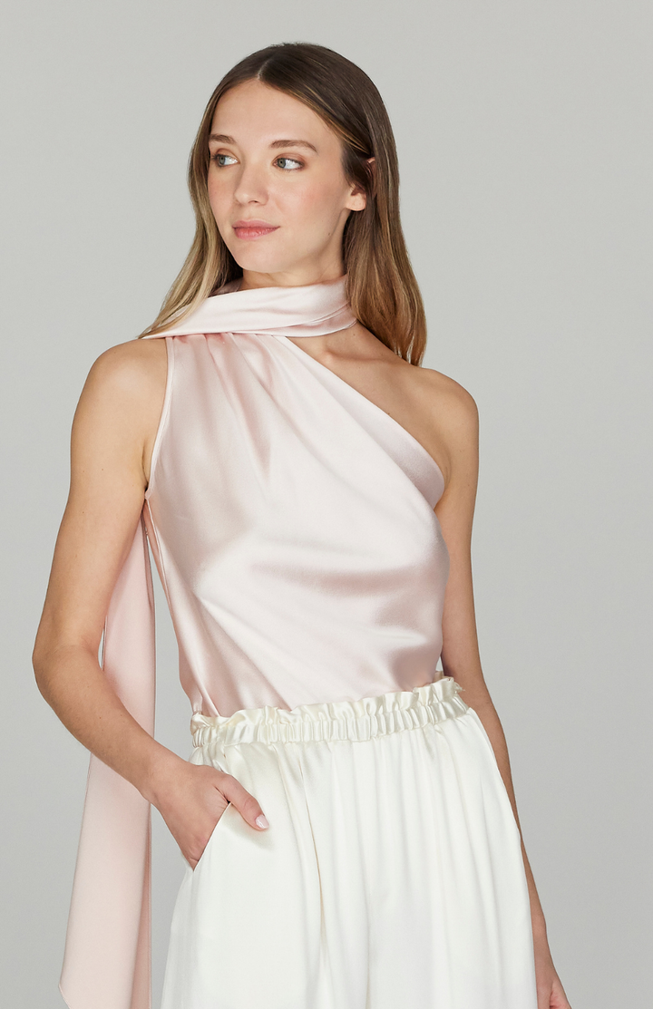 Satin One Shoulder Bias Top w/Scarf