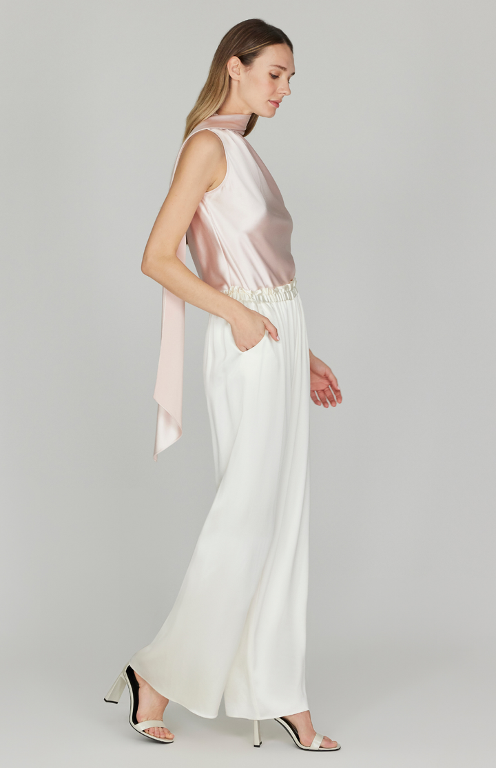 Satin One Shoulder Bias Top w/Scarf