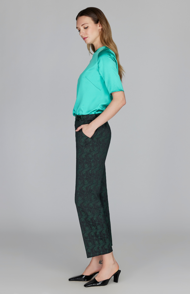 Swirl Jacquard Straight Leg Pant w/ Back Zip