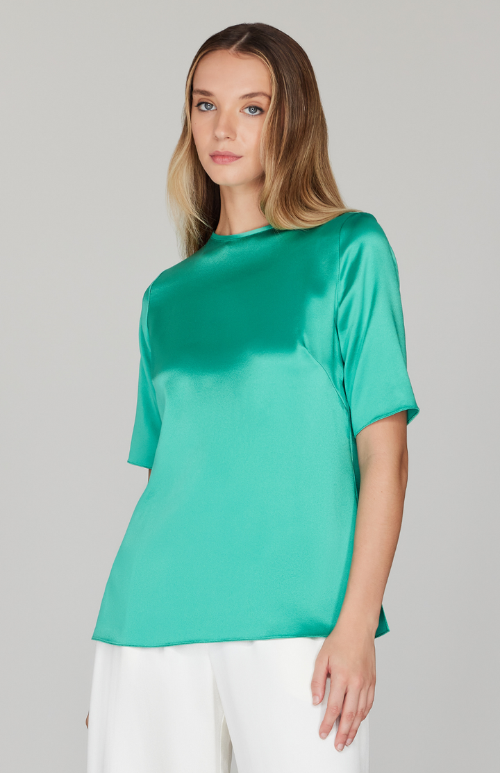 Satin Short Sleeve Blouse