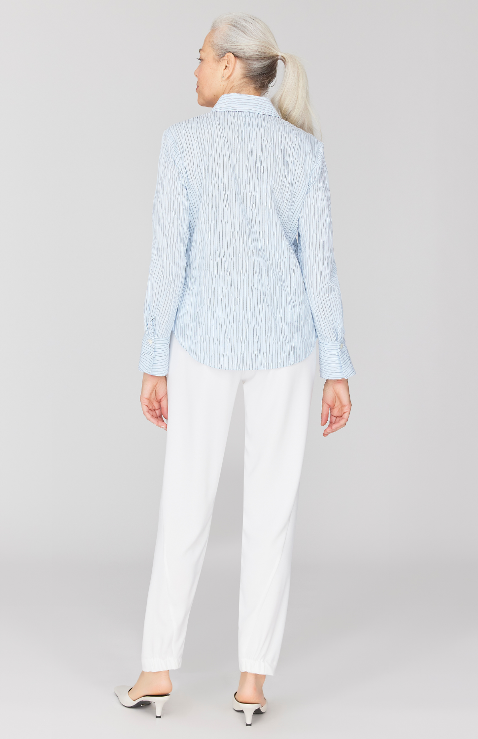 Tucked Pinstripe Tailored Button Down Shirt
