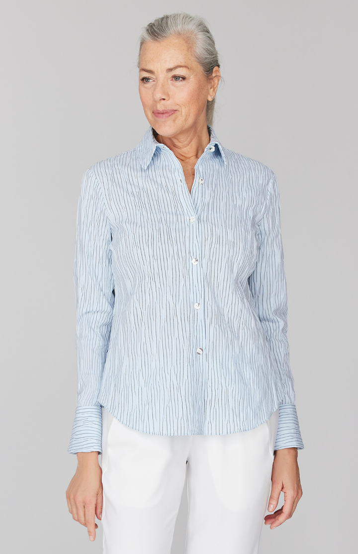 Tucked Pinstripe Tailored Button Down Shirt