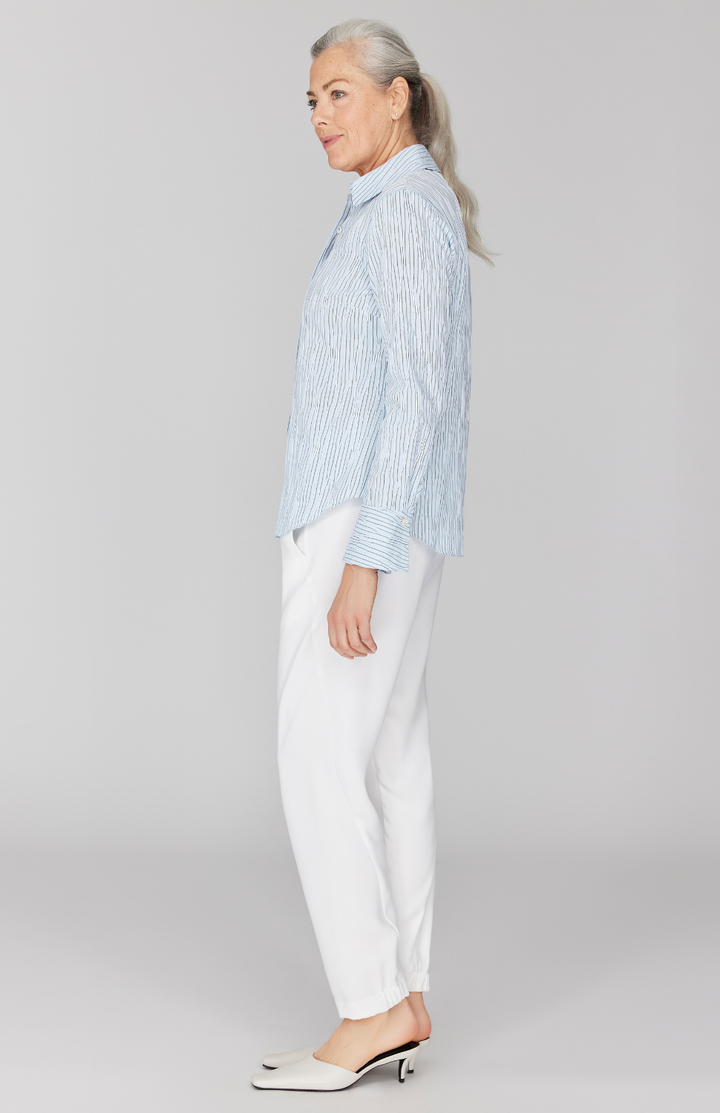 Tucked Pinstripe Tailored Button Down Shirt