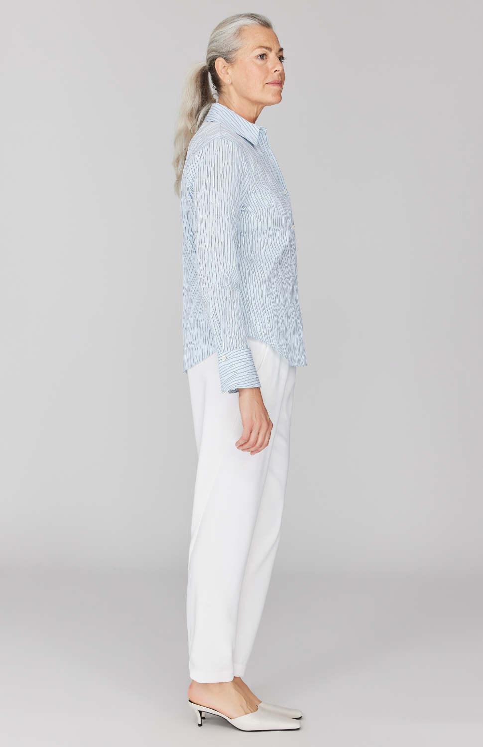 Tucked Pinstripe Tailored Button Down Shirt