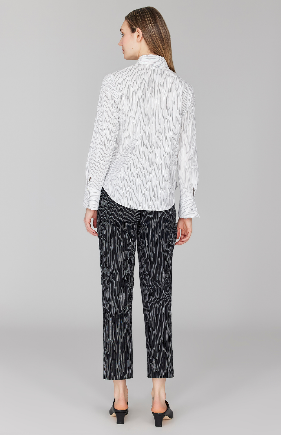 Tucked Pinstripe Tailored Button Down Shirt
