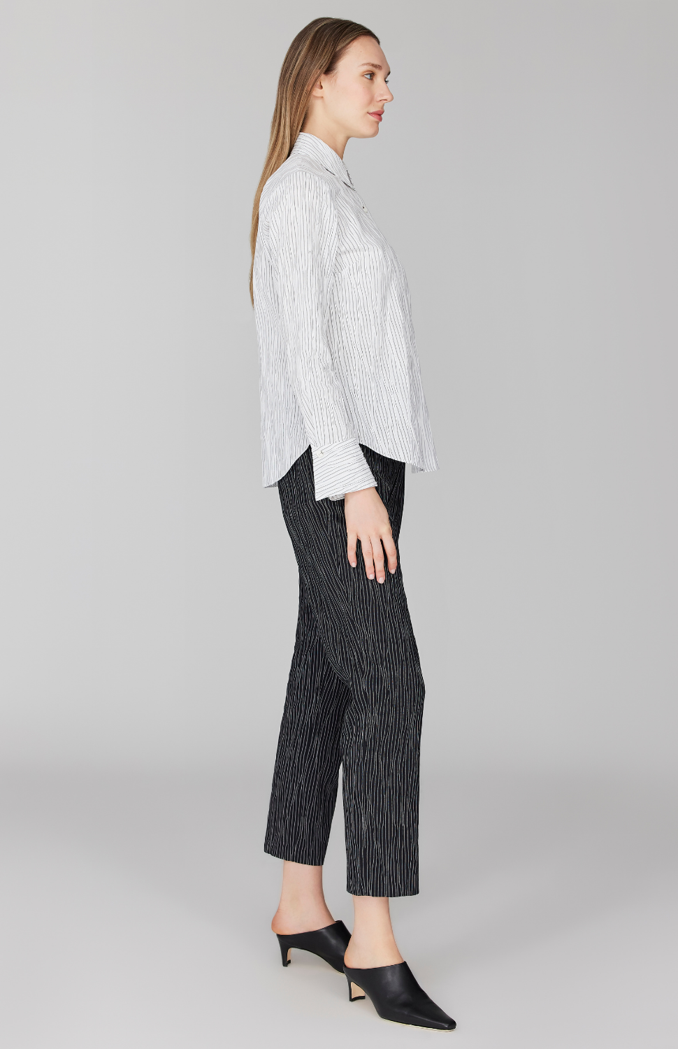 Tucked Pinstripe Tailored Button Down Shirt