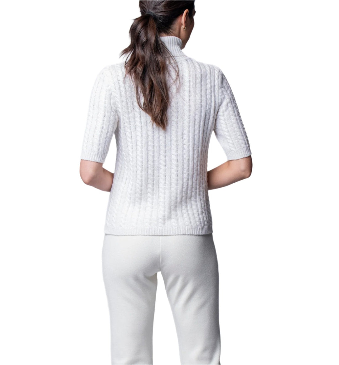 Lilly Short Sleeved Cable-Knit Turtleneck, Winter White