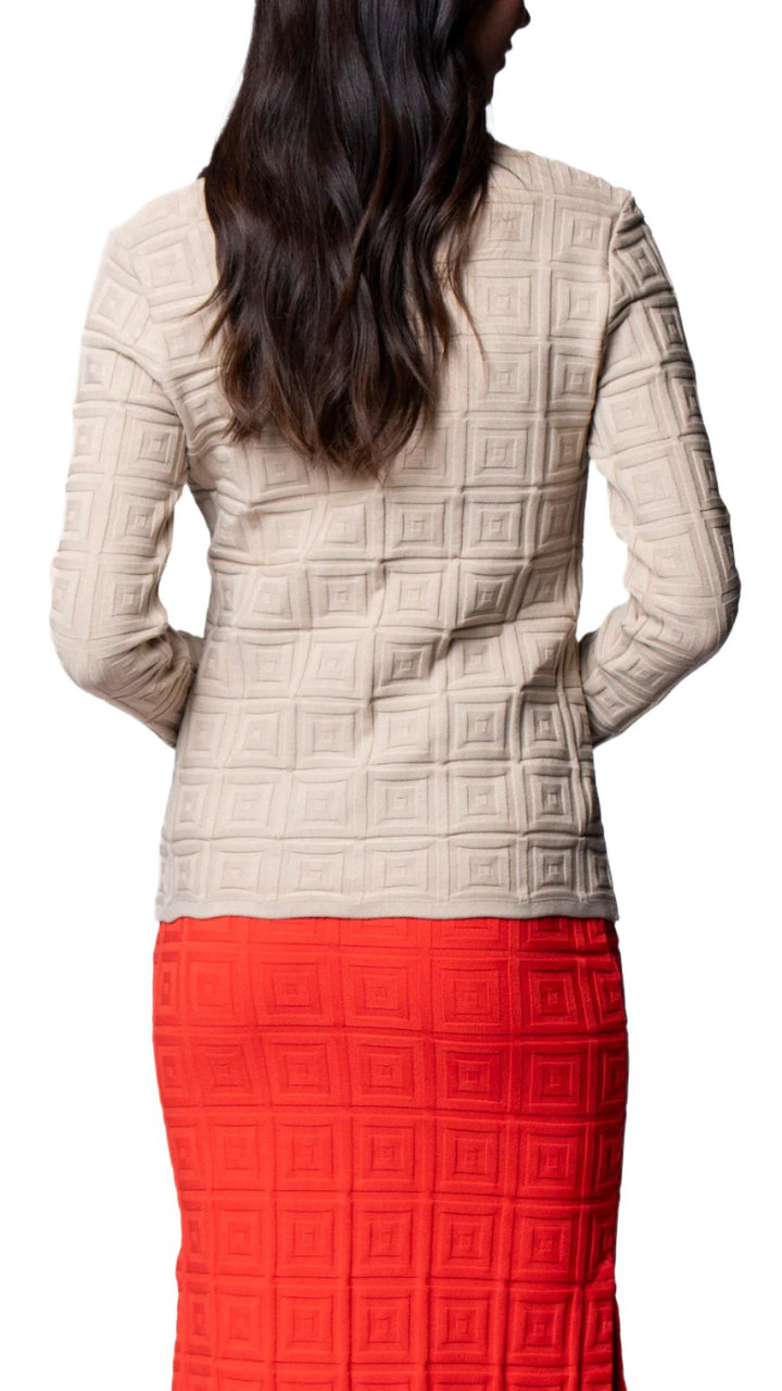 Zoe Square-Detail Knit Jacket ; Warm Beige