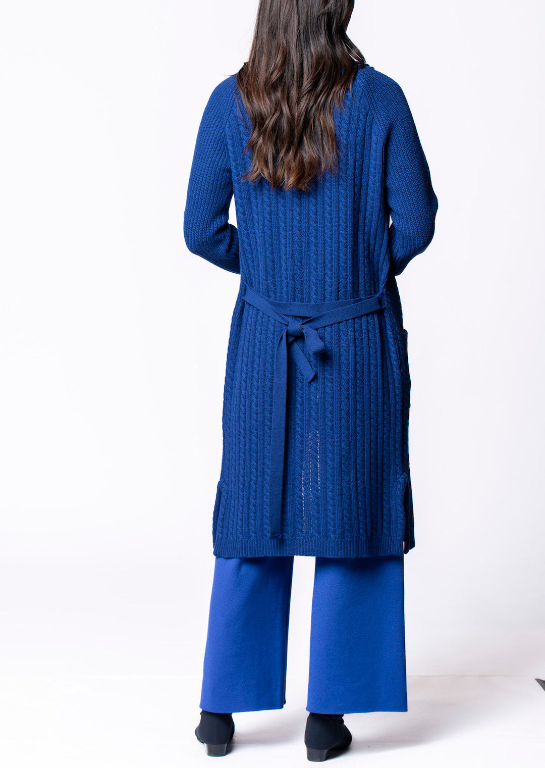 Layla Cable-Knit Belted Coat ; Dark Royal Blue