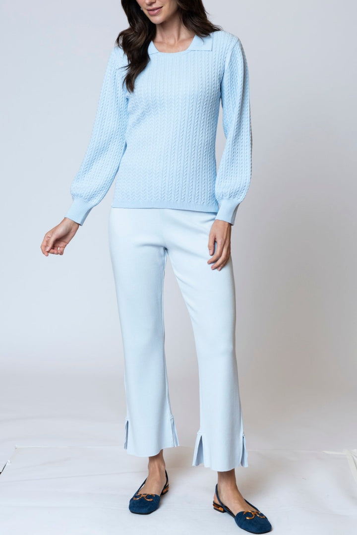 Hope Long Sleeved Crew-Neck Cable-Knit Top, Baby Blue