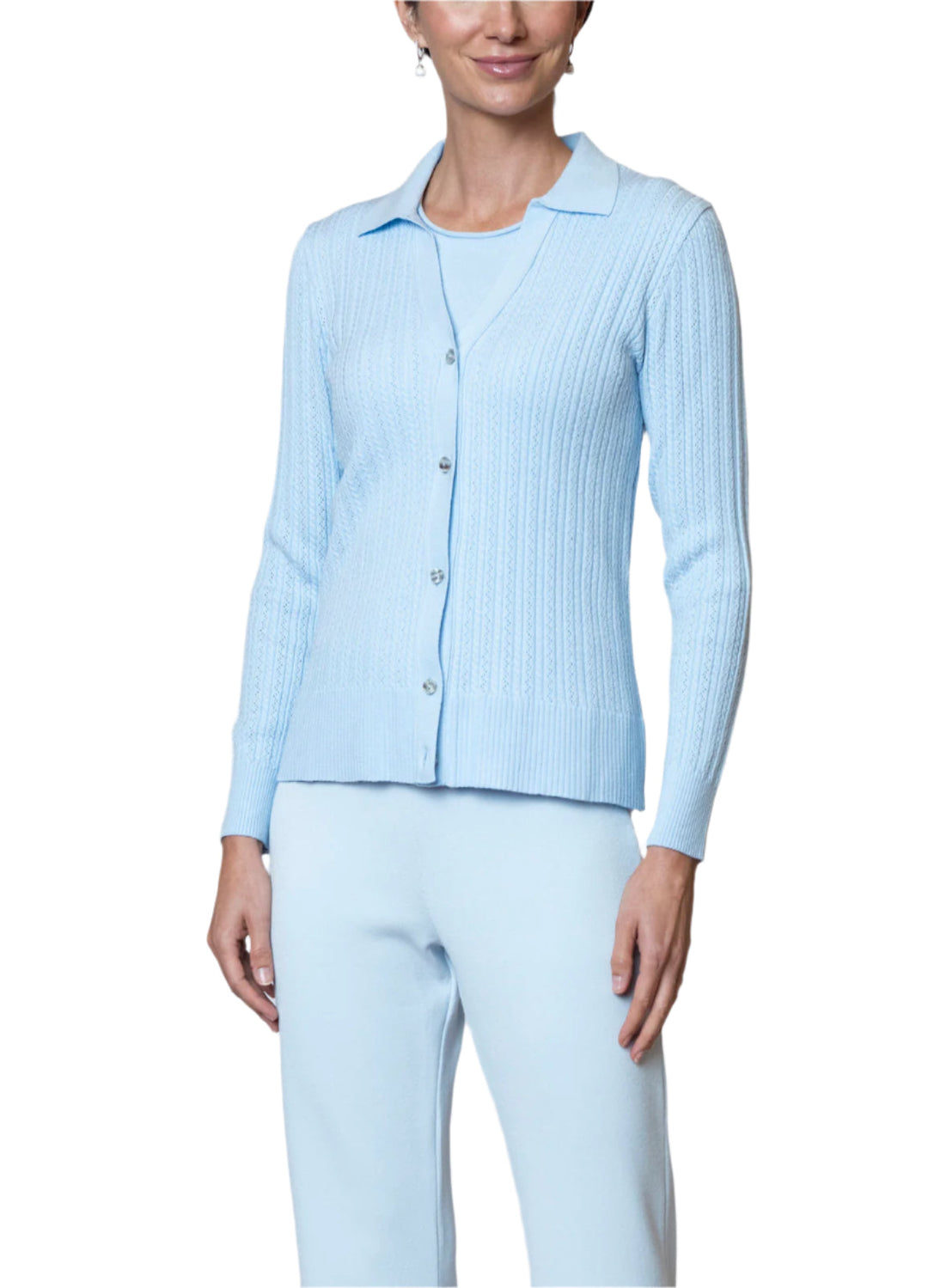 Macy Lace-Cable-Knit Cardigan, Baby Blue