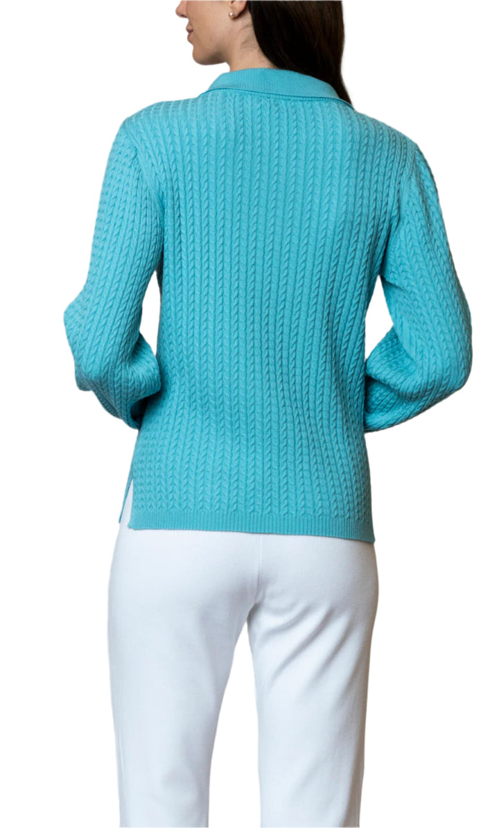 Hope Long Sleeved Crew-Neck Cable-Knit Top, Aqua