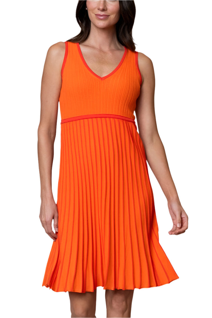 Lana Pleated Sleeveless Dress / Orange/Bright Orange