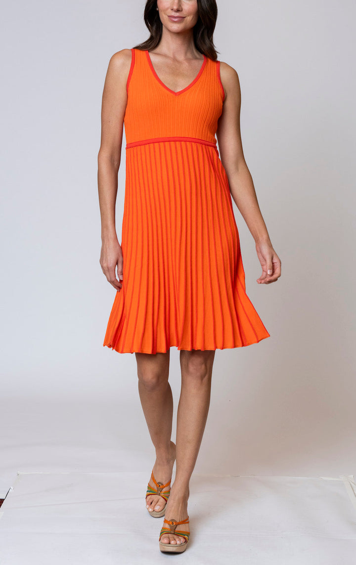 Lana Pleated Sleeveless Dress / Orange/Bright Orange