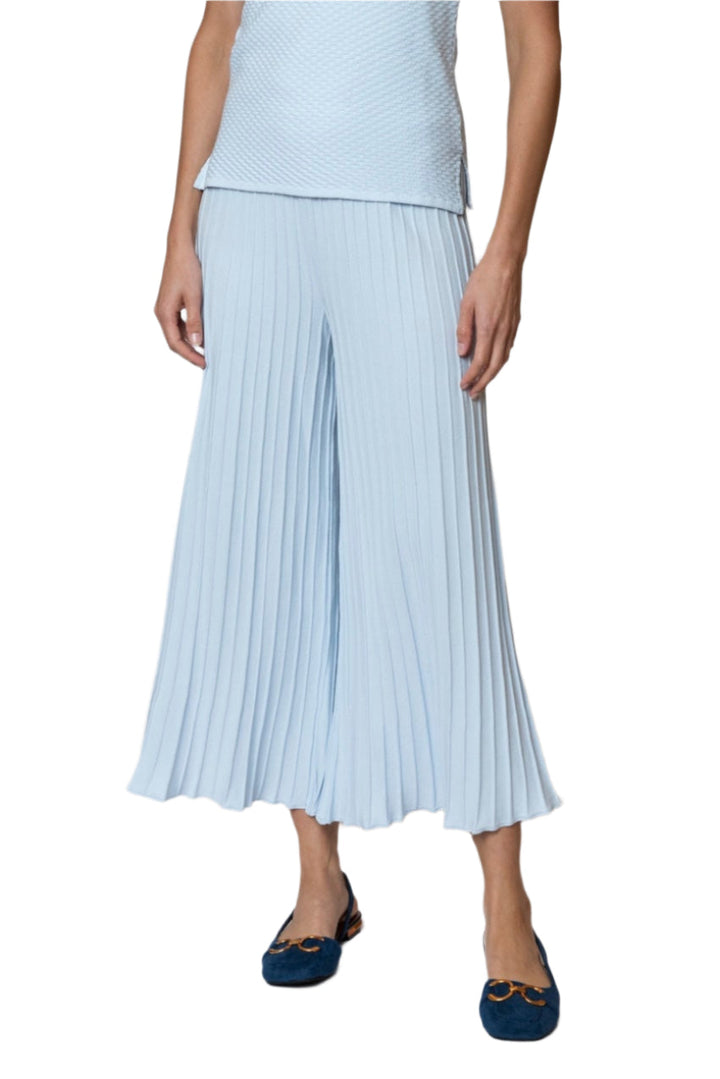 Giuliana Plisse-Look Cropped Wide Leg Pants, Powder Blue