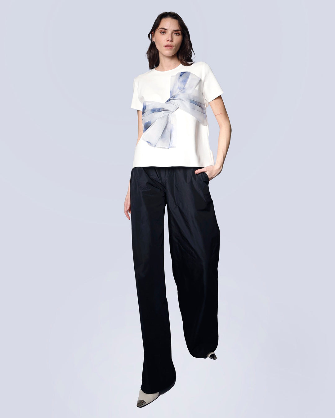 Maison Marie Saint Pierre | Top | JIVARI | White | Aqua Lily Blue | Pants | JACK | Black | Silver