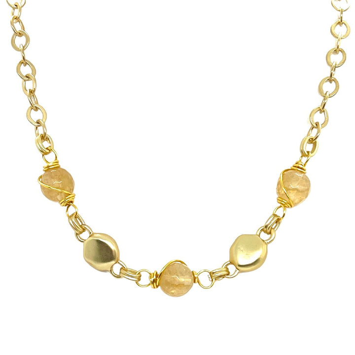 Citrine Wire Wrapped Matte Gold Necklace