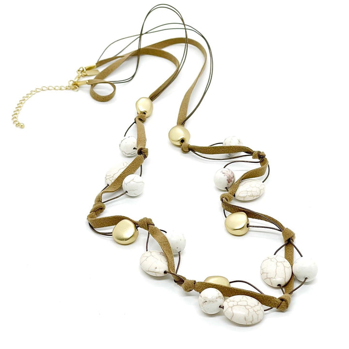 White Magnesite And Matte Gold Pebble Bead Toursade Necklace