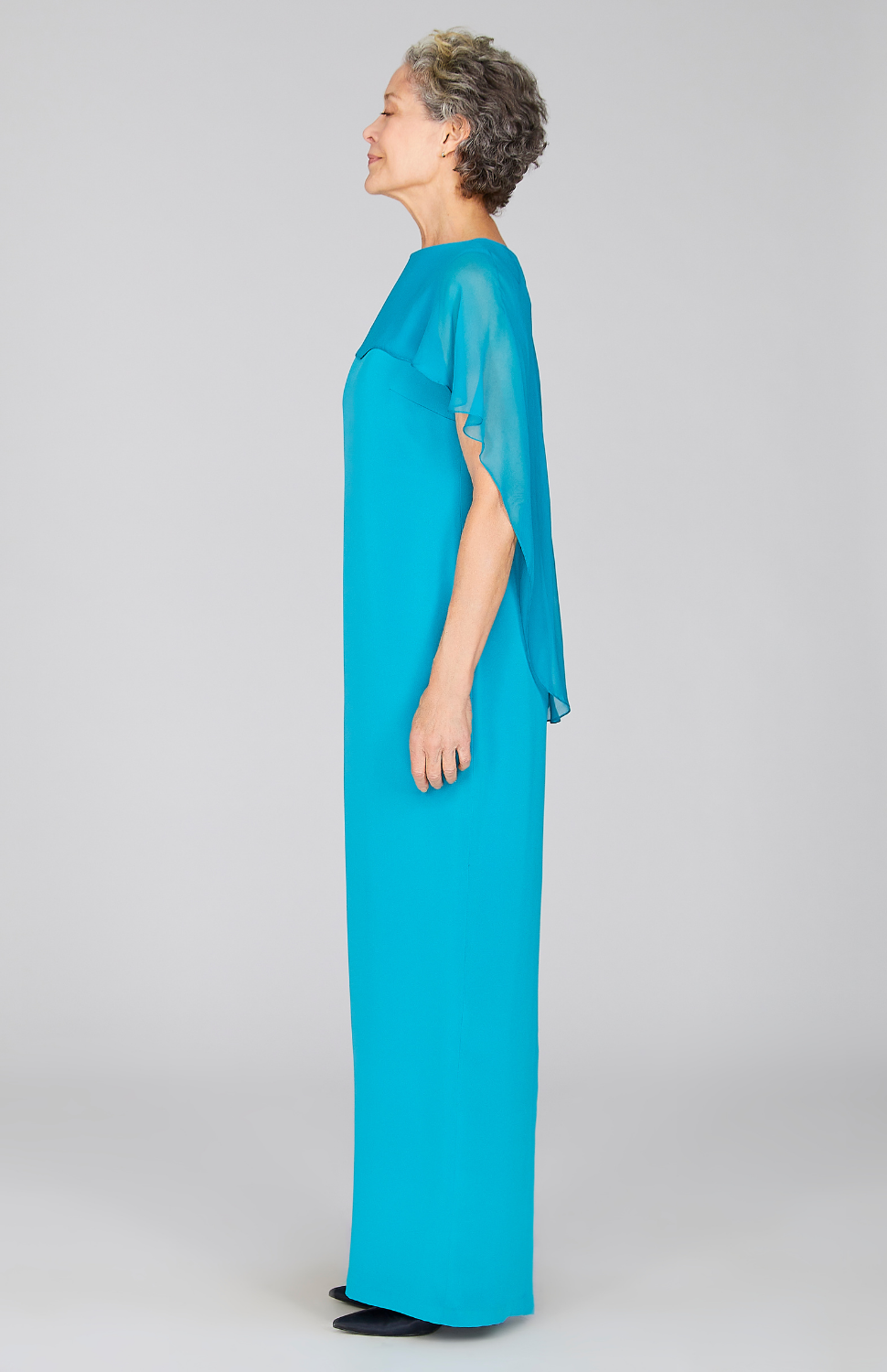 Silk Gown w/Chiffon High Low Caplet