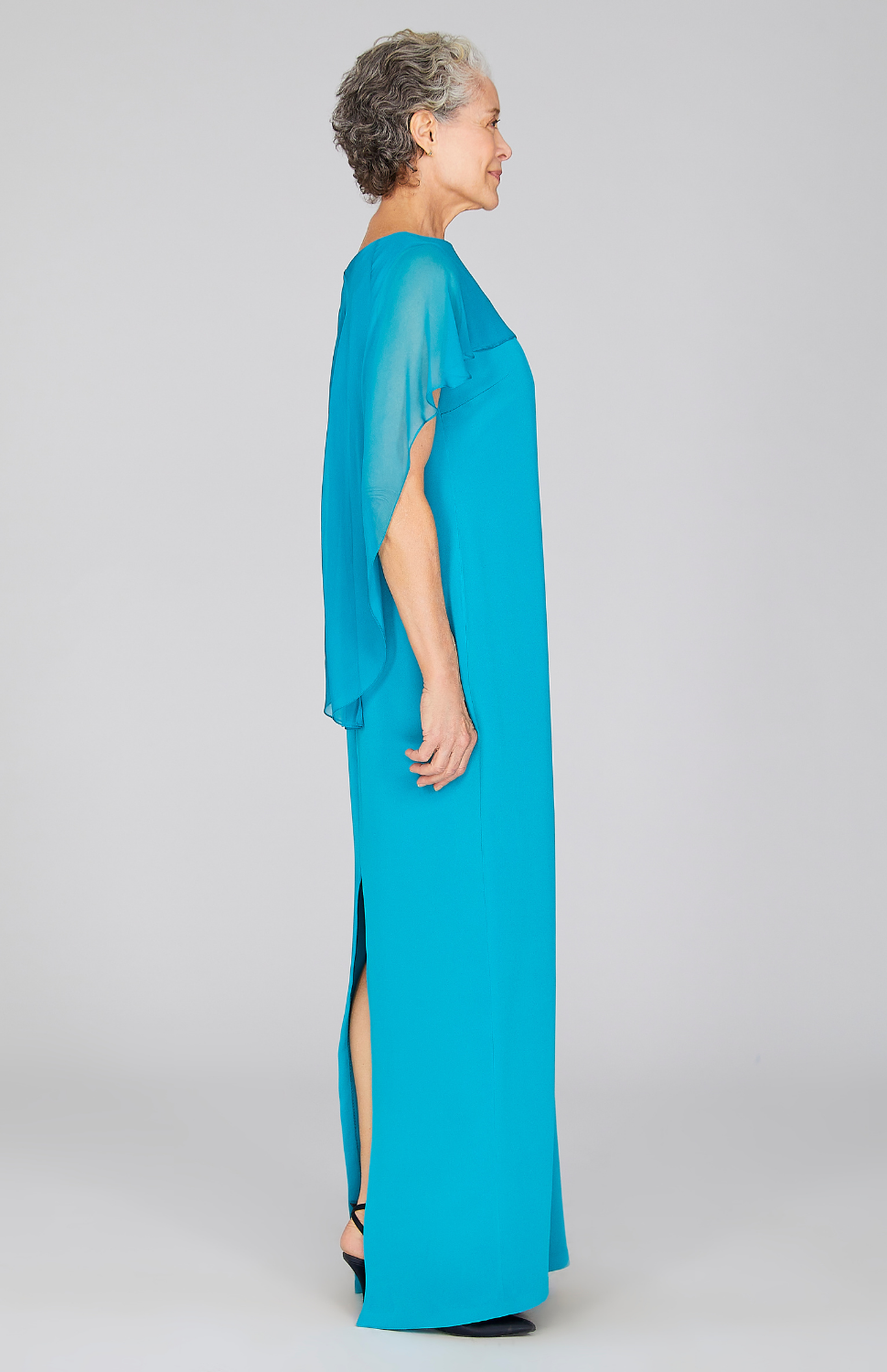 Silk Gown w/Chiffon High Low Caplet