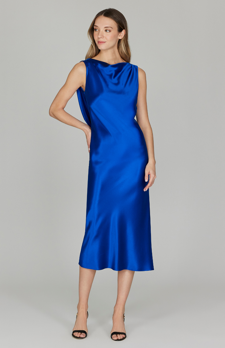 Satin Drape Back Bias Dress