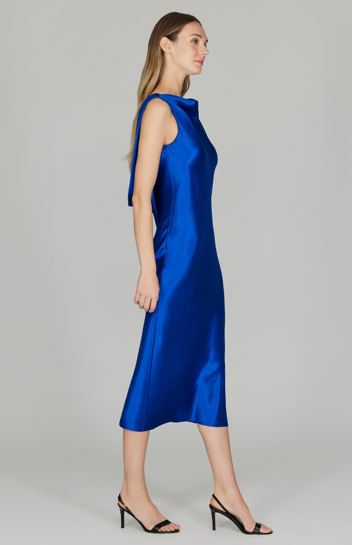 Satin Drape Back Bias Dress