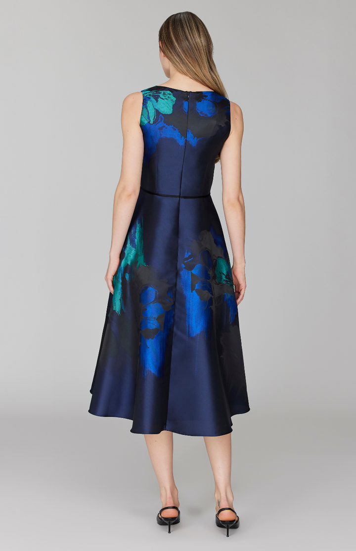 Watercolor Floral Jacquard Sleeveless Fit &amp; Flare Dress