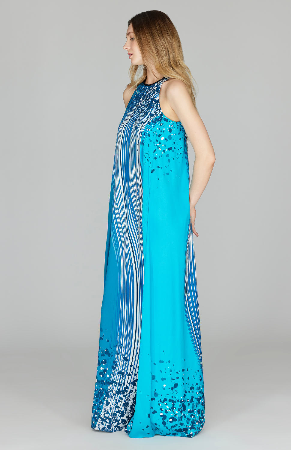 Waterfall Print Long Trapeze Gown