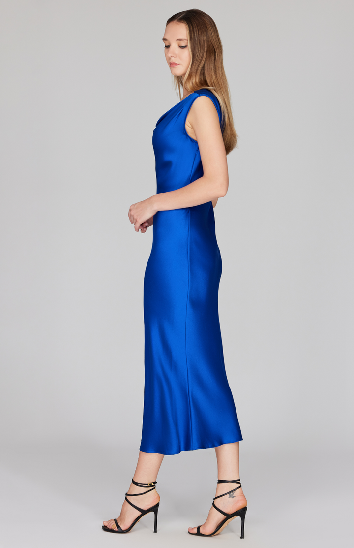 Satin Drape Front & Back Bias Dress