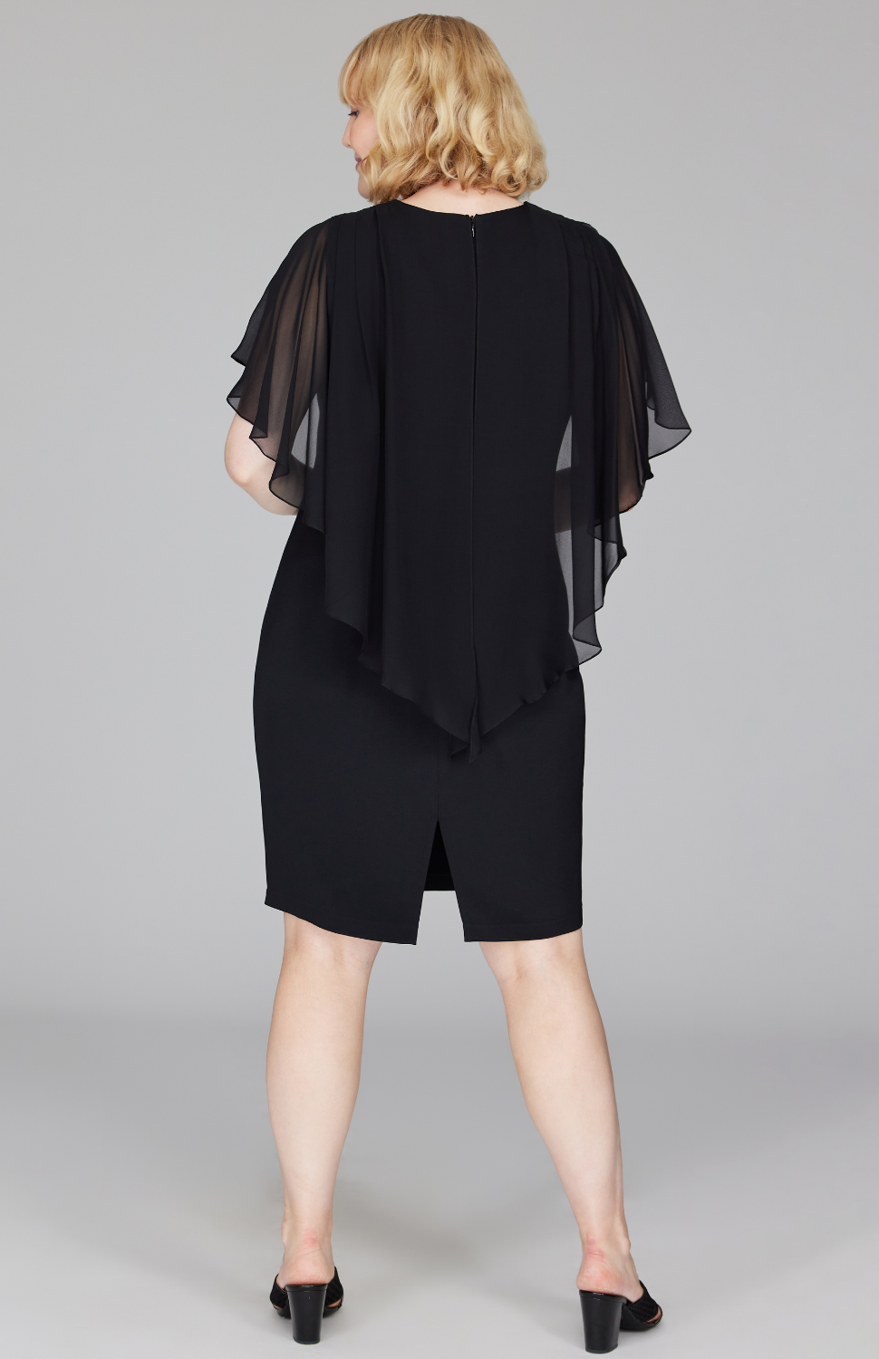 Silk Dress w/Attached Chiffon Capelet