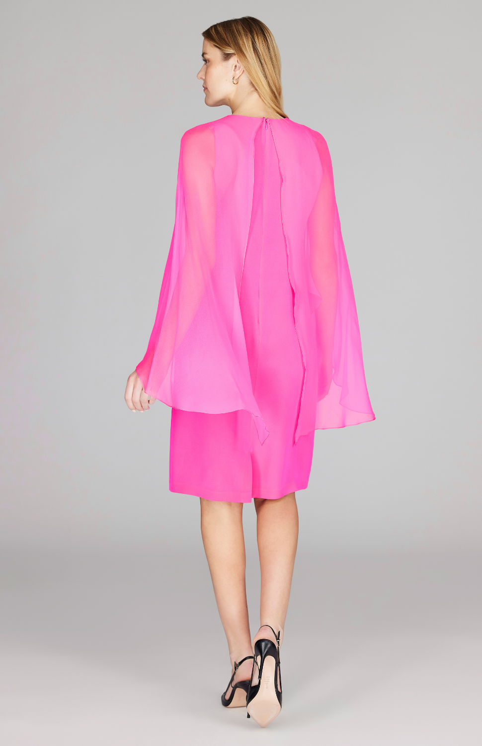 Silk Dress w/Chiffon V Neck Overlay