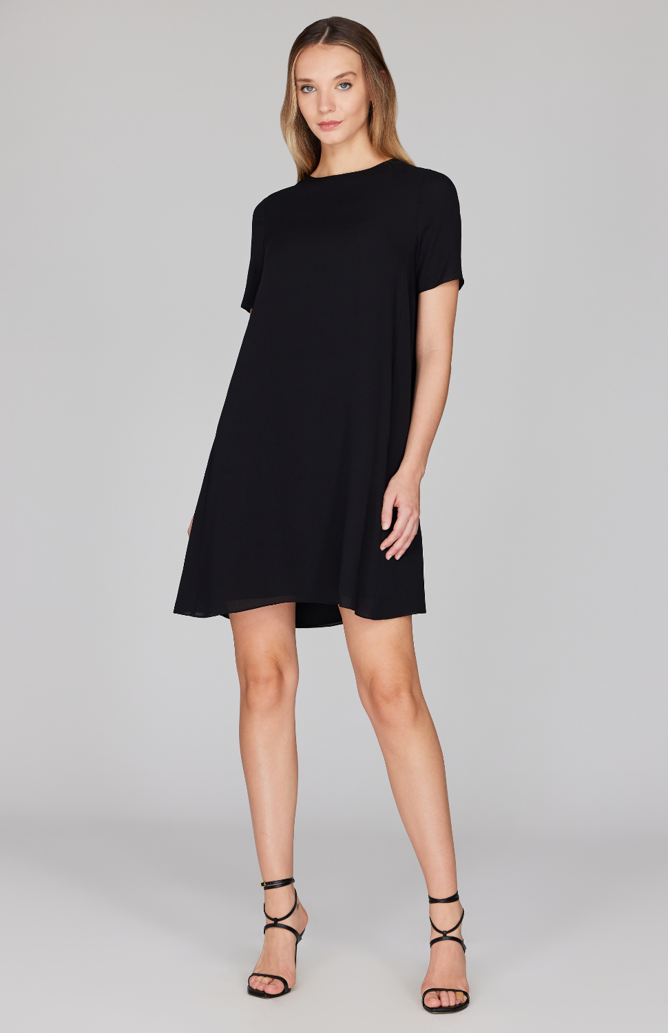 Silk Georgette Short Sleeve Back Overlap Dress