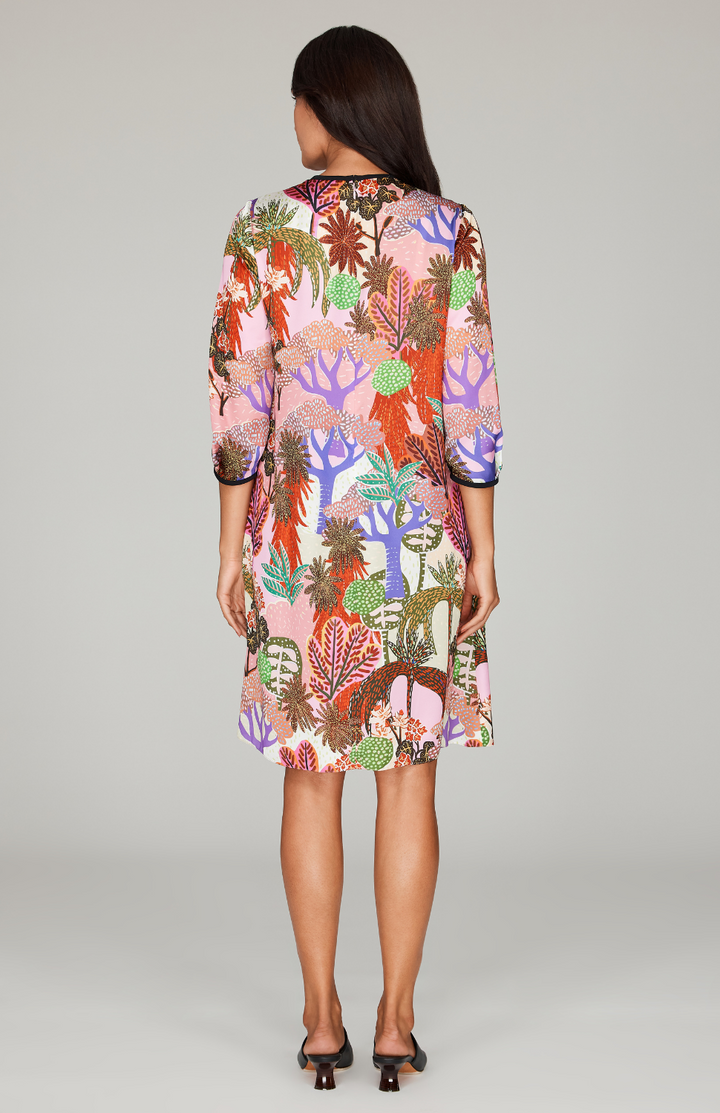 Oasis Print Gather Neck Trapeze Dress