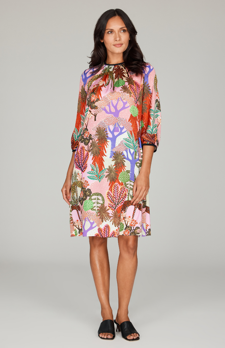 Oasis Print Gather Neck Trapeze Dress