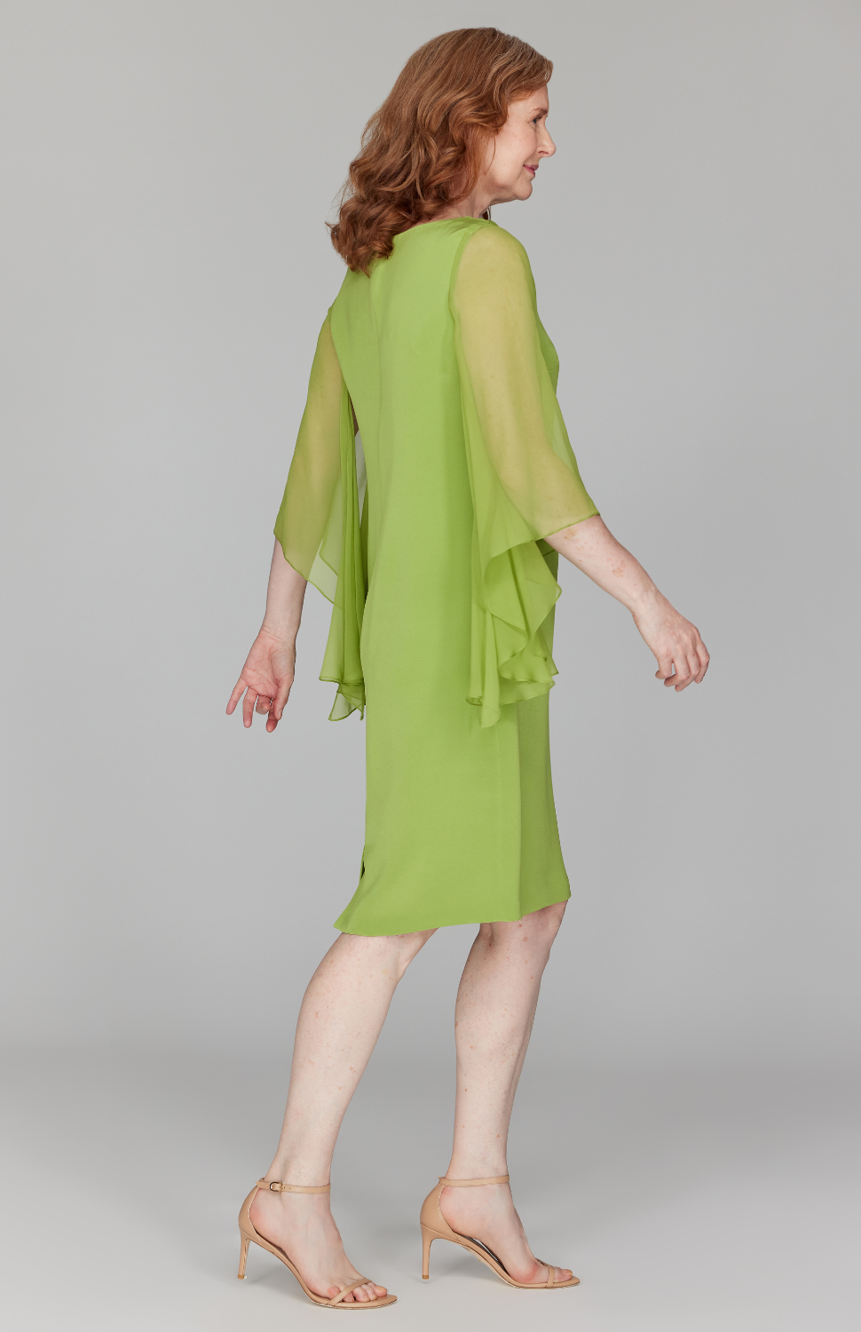 Silk Dress w/ Chiffon Drape & Cascade Sleeve